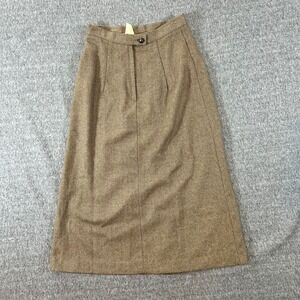 Vintage Wool Tweed Skirt Brown Herringbone High Waist Midi Career Size‎ 5/6 80s